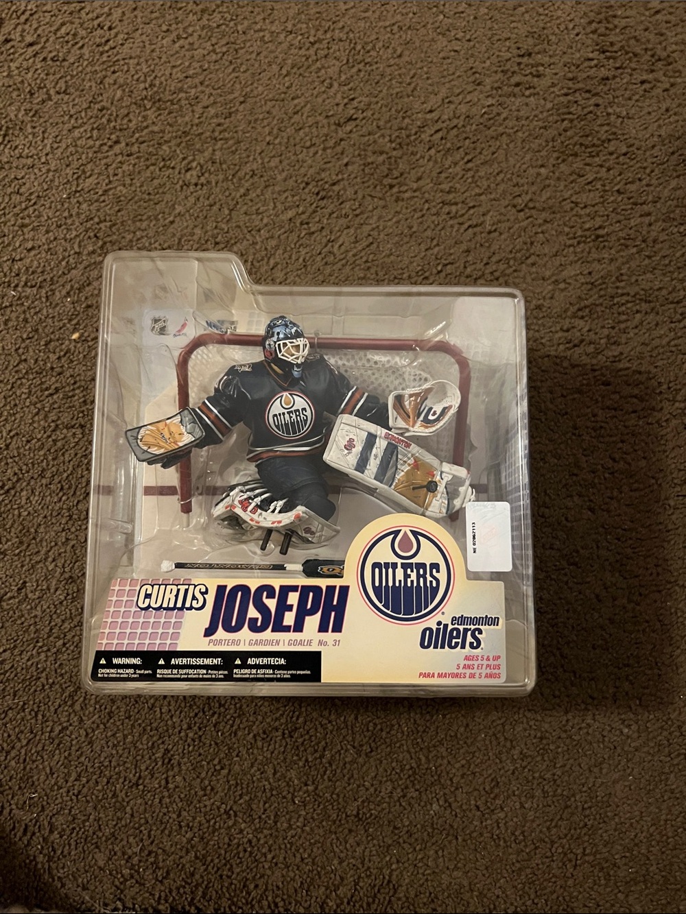 Curtis Joseph Edmonton Oilers Goalie Figure - Navy, Orange, White